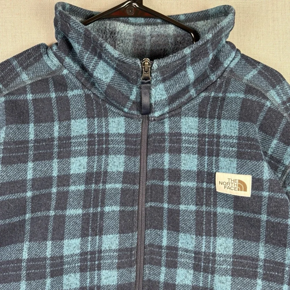 North Face Sweatshirt Mens XL Blue Gordon Lyons Fleece Half Zip Buffalo Check